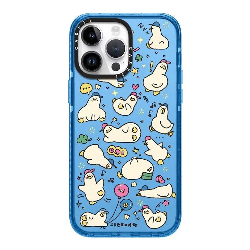 Little Duck creative phone case in green flash acrylic finish, drop-resistant PC hard case for Apple iPhone, cartoon duck design