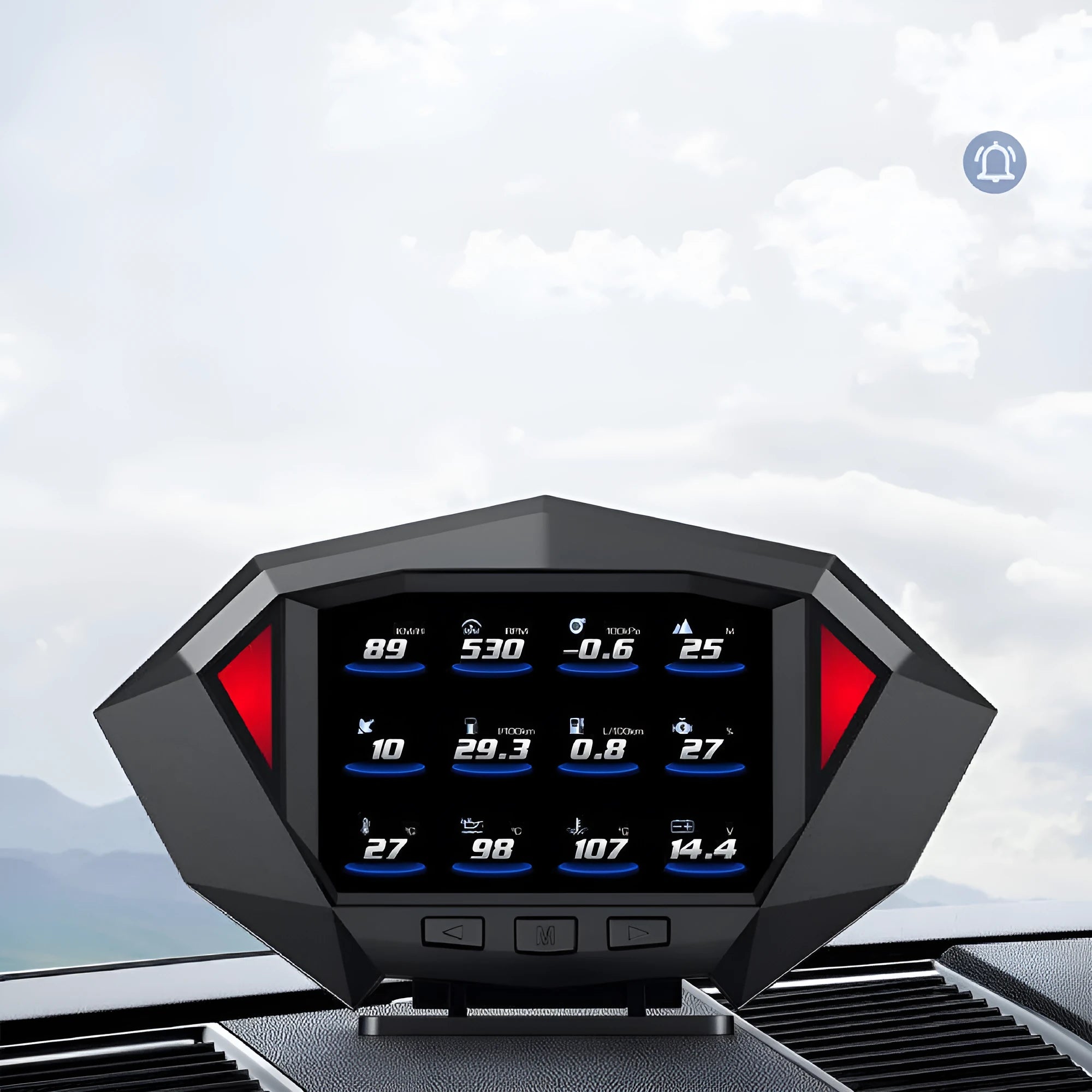 P1 model vehicle head-up display with black plastic housing and OBD connection cable