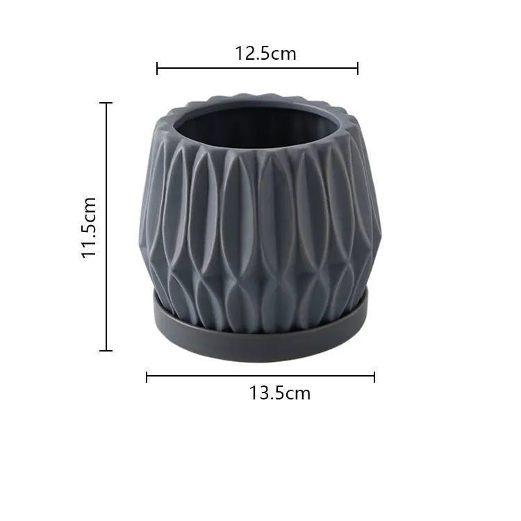 Grey ceramic tabletop plant flowerpot medium size for indoor plants