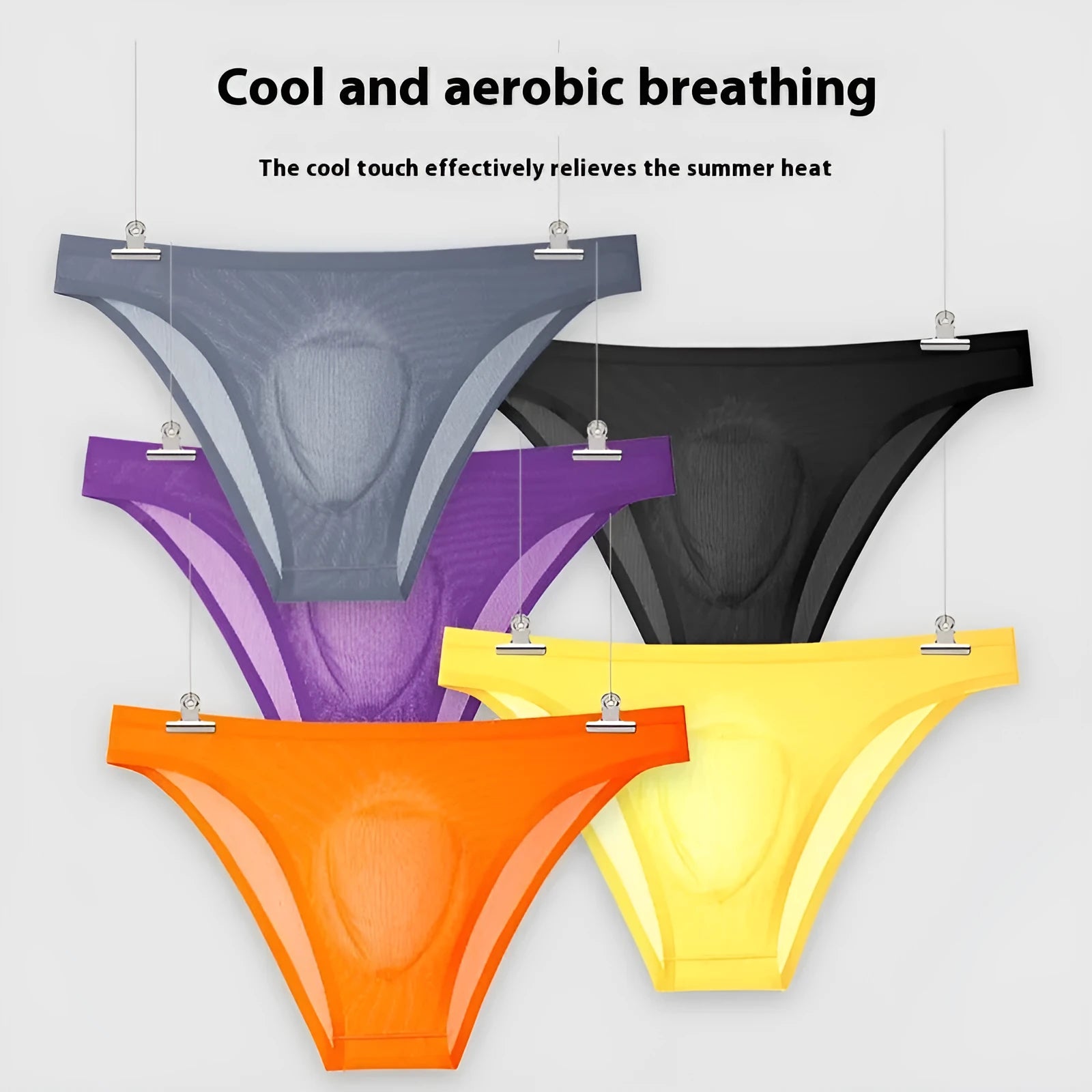 Ultra-thin ice silk seamless low-waist briefs in a solid colour on a white background.