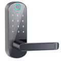 Smart Bluetooth fingerprint lock in black or silver for wooden and apartment doors.