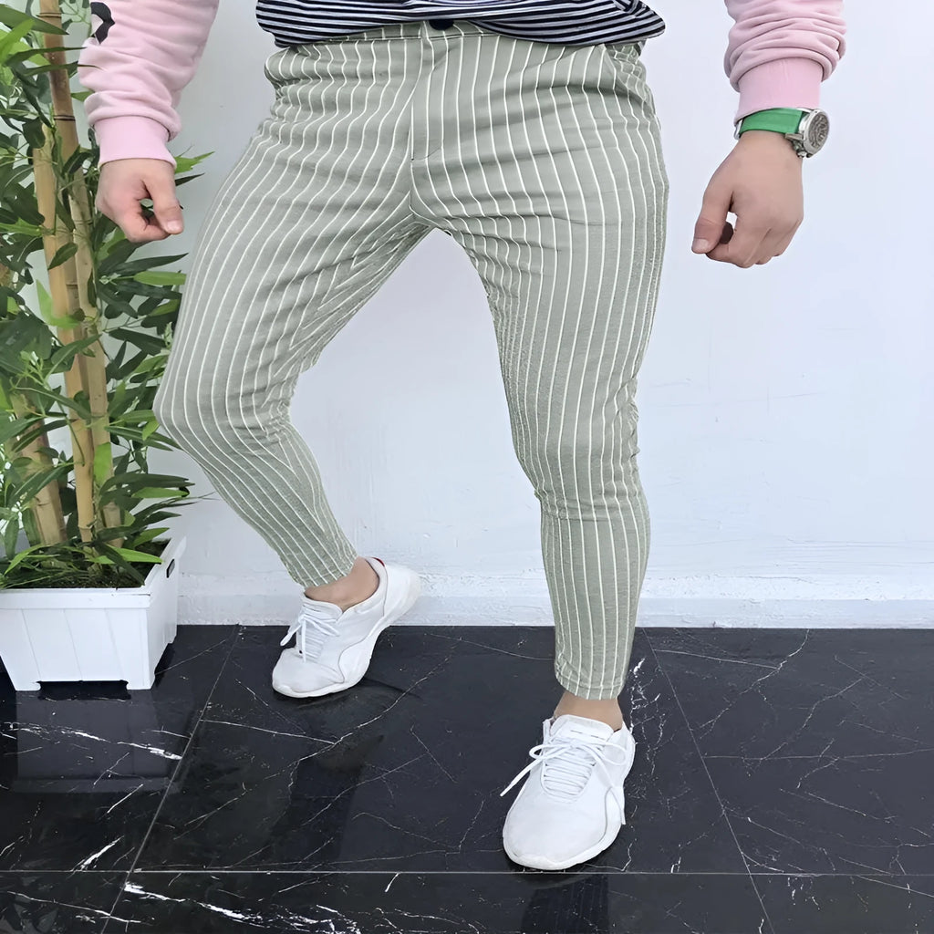 Men's slim-fit plaid casual trousers in colour RKKZ49 with straight cut design and micro-elastic waist