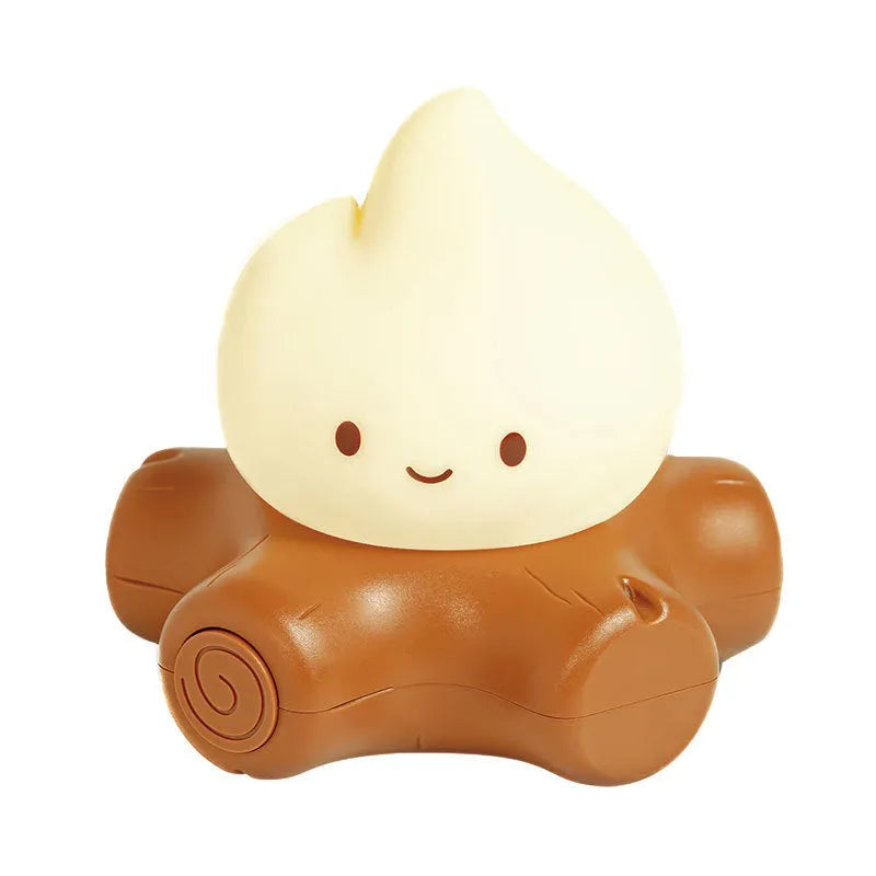 Small silicone fire pile night lamp with cartoon design and yellow light