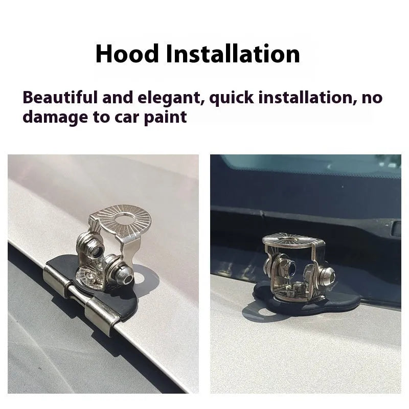 Black stainless steel car hood universal bracket clip holding an LED tube under vehicle bonnet edge