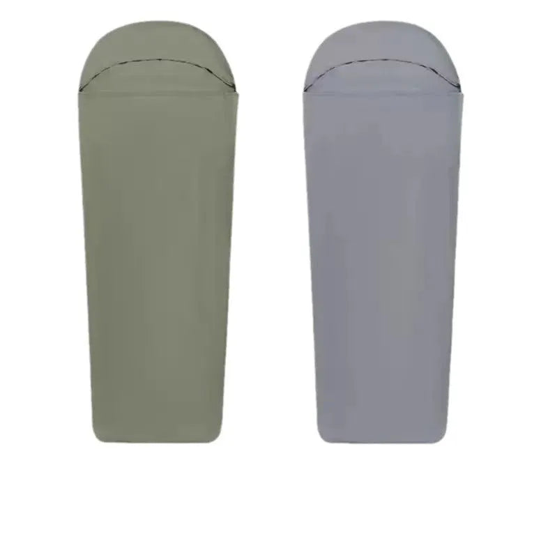 Blue lightweight nylon mummy sleeping bag for adult camping, shown with dimensions 210x80x60cm.