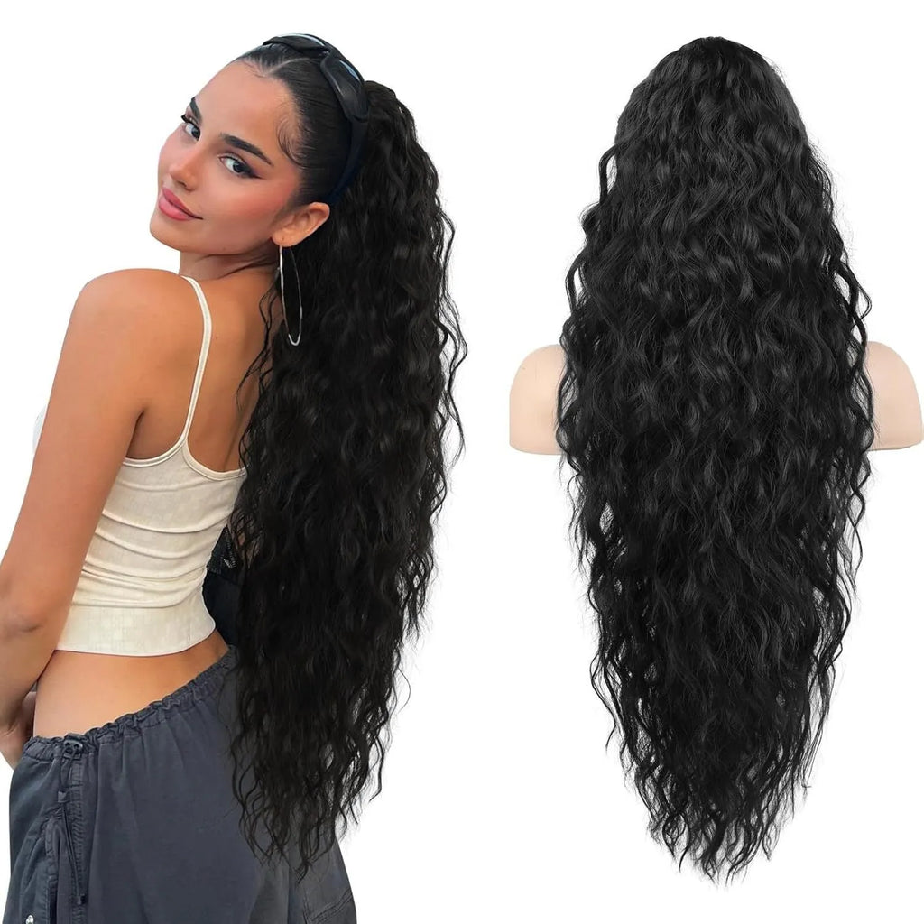 Fluffy long curly synthetic ponytail wig in high temperature fibre with grip attachment