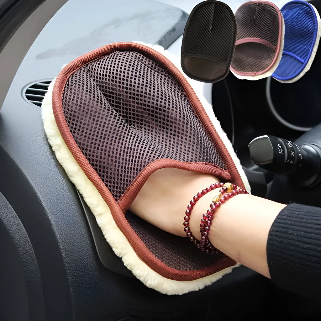Car wash cleaning glove, artificial wool, 24cm x 15cm, elastic sleeve, car and motorcycle cleaning tool