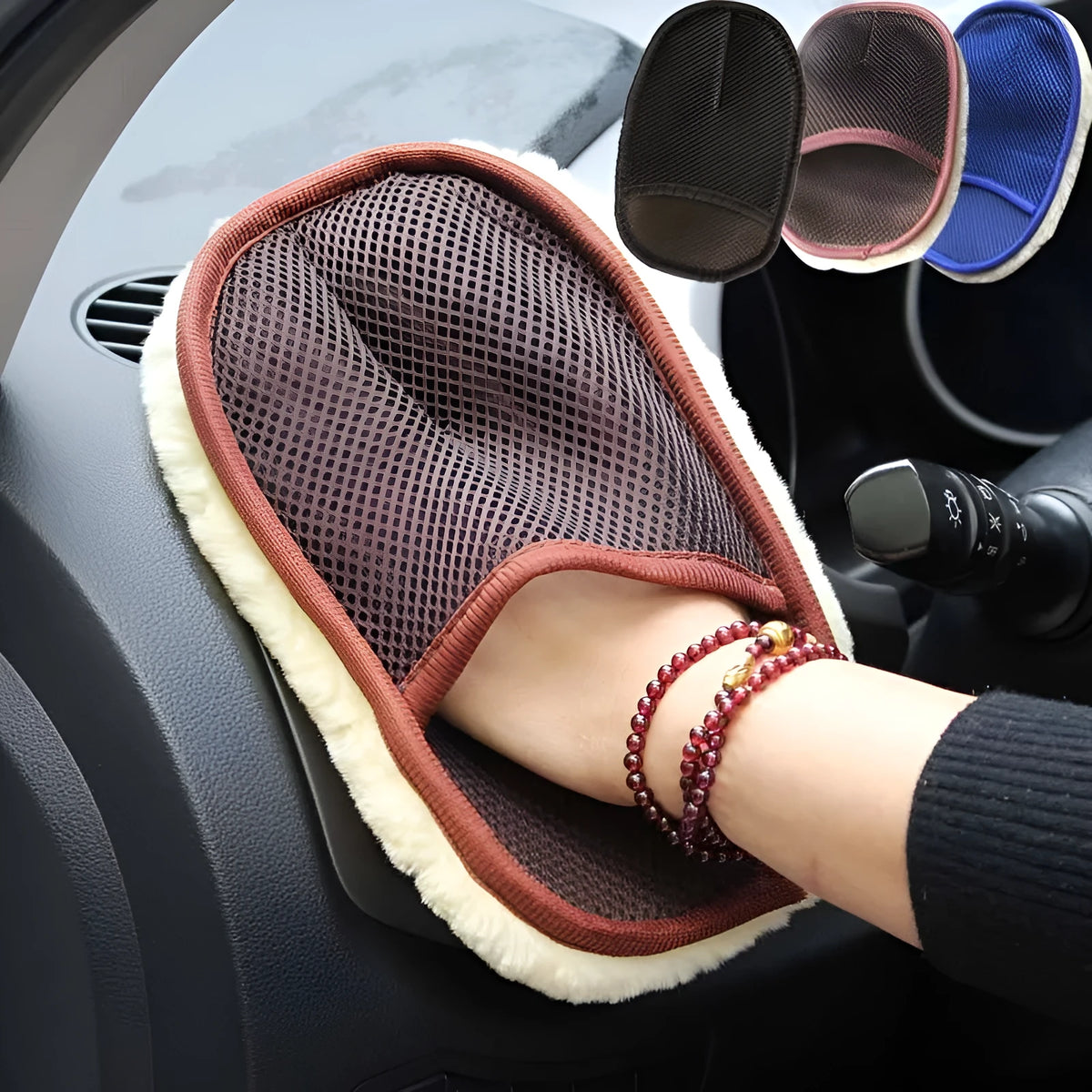 Car wash cleaning glove, artificial wool, 24cm x 15cm, elastic sleeve, car and motorcycle cleaning tool