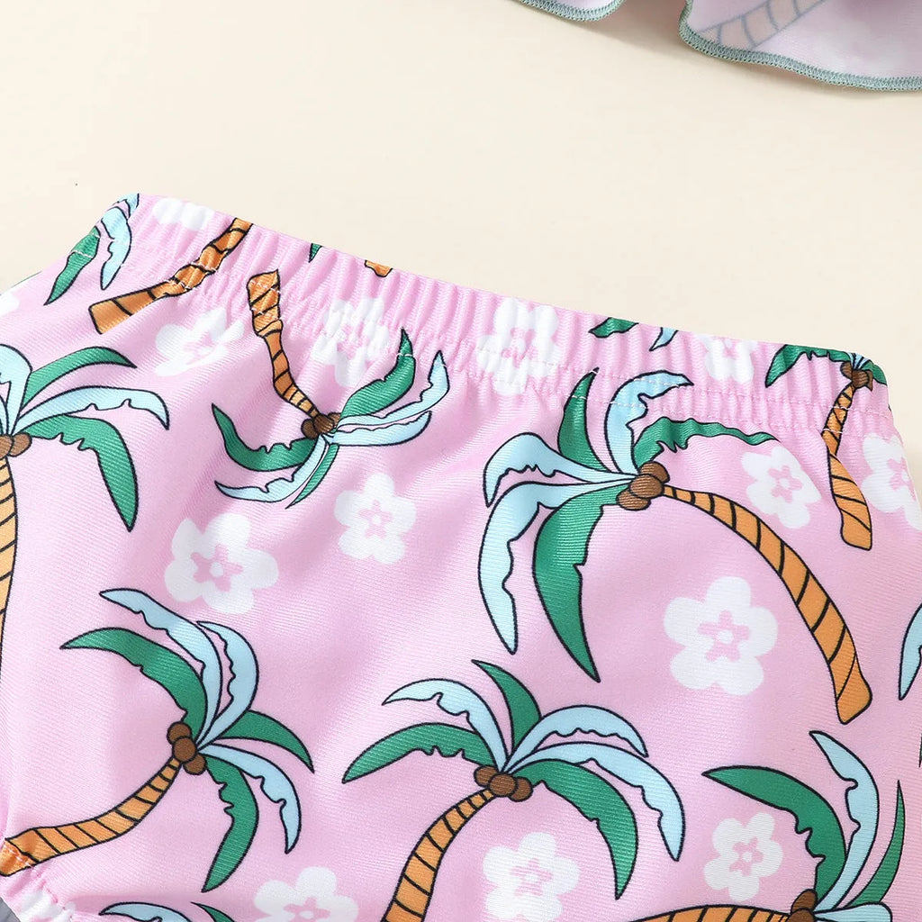 White two-piece baby girl swimsuit set with shirt and shorts for summer beach wear