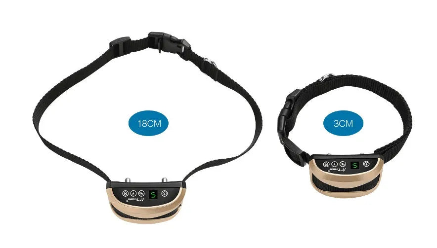 Digital display dog training collar with adjustable strap showing beep vibration shock modes