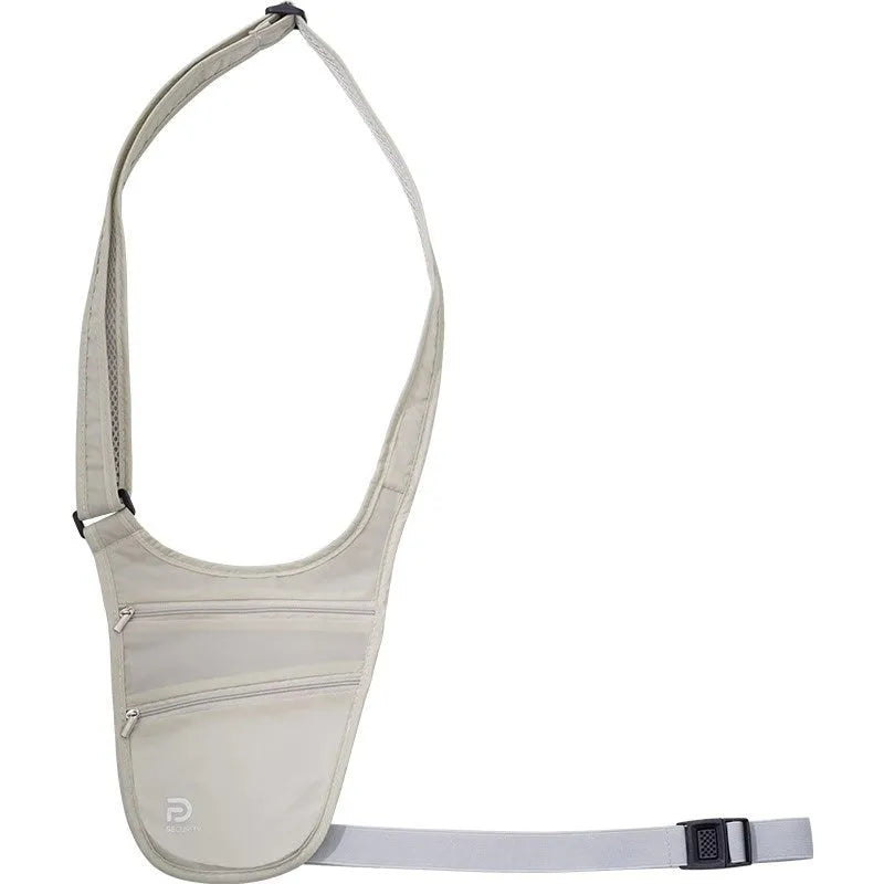 Anti-theft nylon document waist bag in solid colour for personal travel abroad