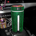 Diamond rhinestone car humidifier with LED lights and mist output, measuring 15x7x7cm