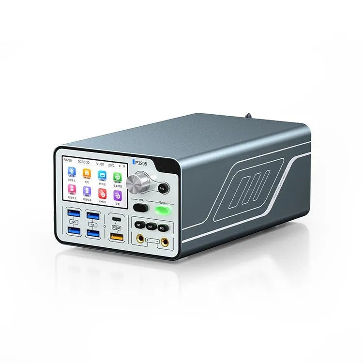 320W intelligent power meter with blue case and 3-inch display, showing voltage and current readings.