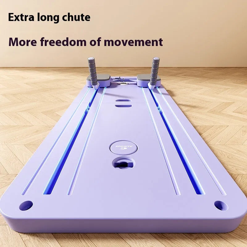 Purple multi-functional fitness board with an automatic rebound abdominal wheel for core and full-body home workouts.