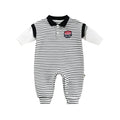 Striped baby onesie in cotton with pullover style available in blue or black