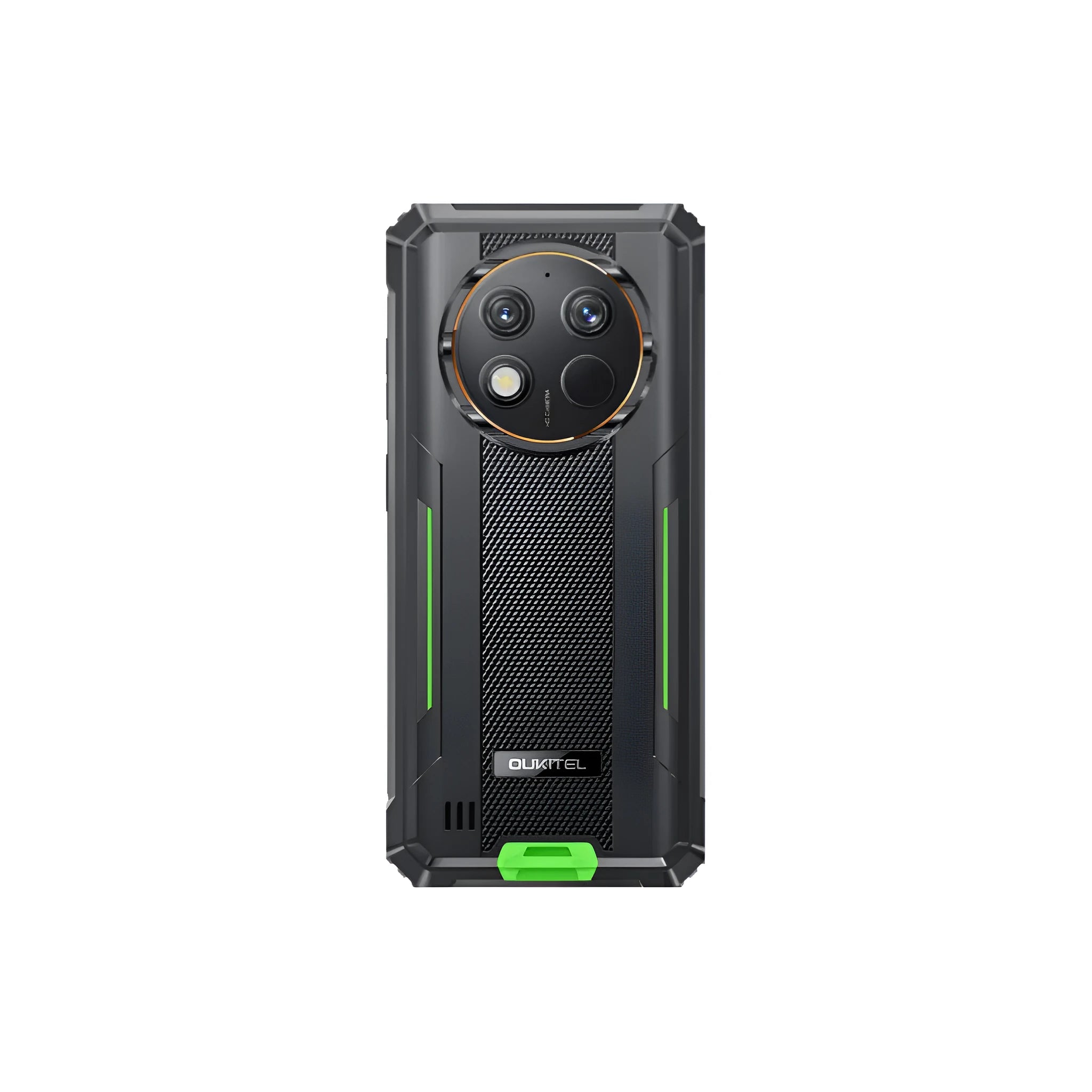 OUKITEL G1 mobile phone in green, grey, or orange colour with included charger