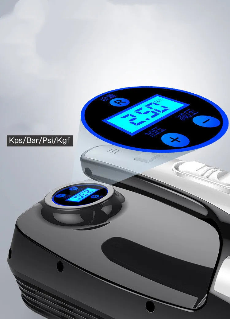 Four-in-one wireless car vacuum cleaner and air pump with ABS plastic body and digital gauge