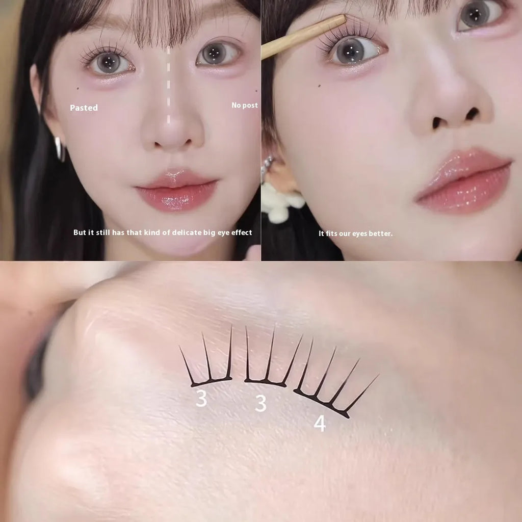 Reusable false eyelash clusters in artificial fibre with glue and application tweezers