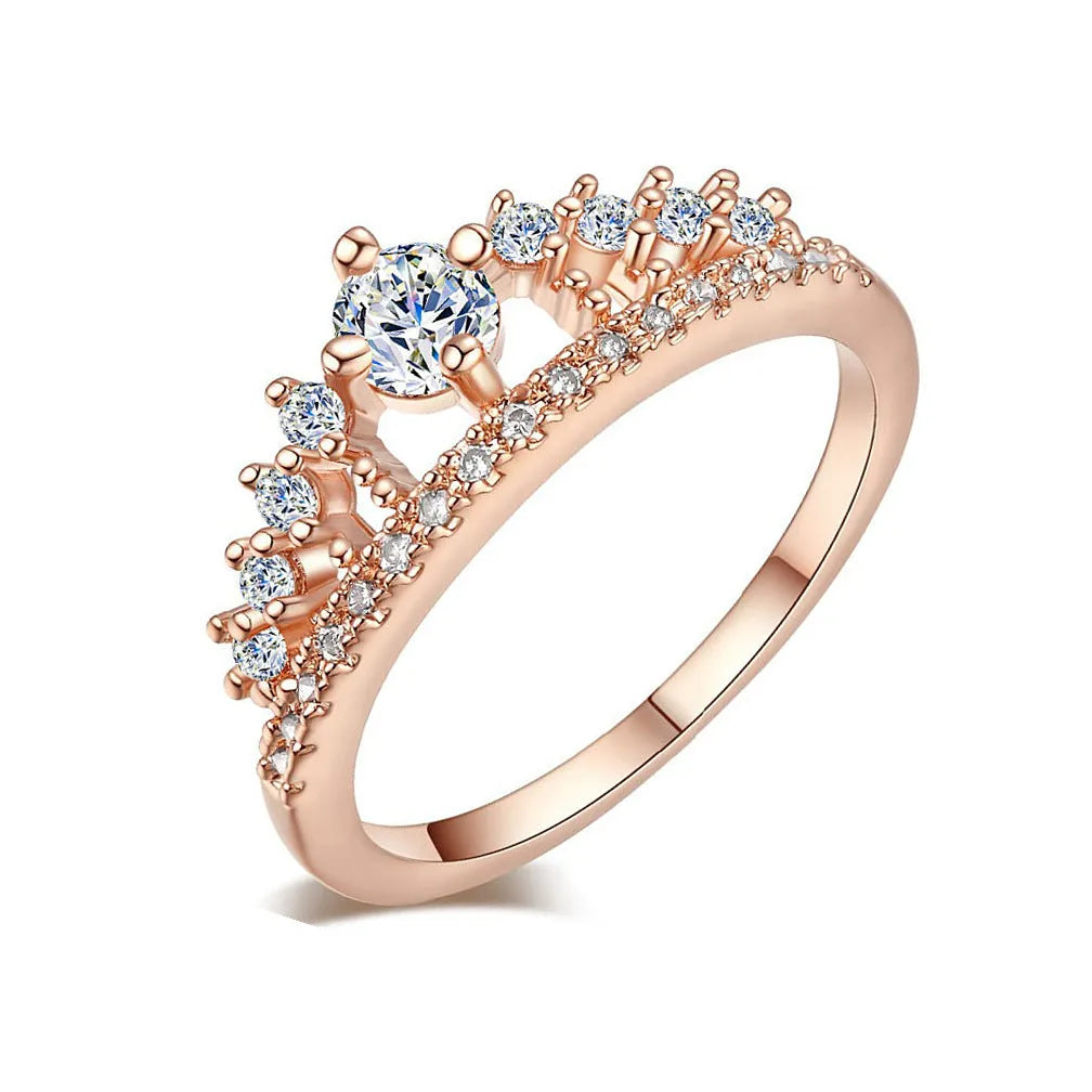 Micro-set crown ring copper electroplated unisex with gold finish and gem inlay