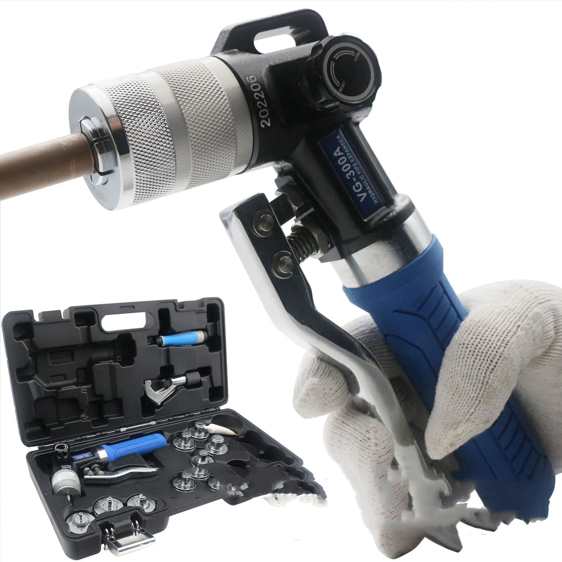 VG-300 style hydraulic tube expander tool for refrigeration work