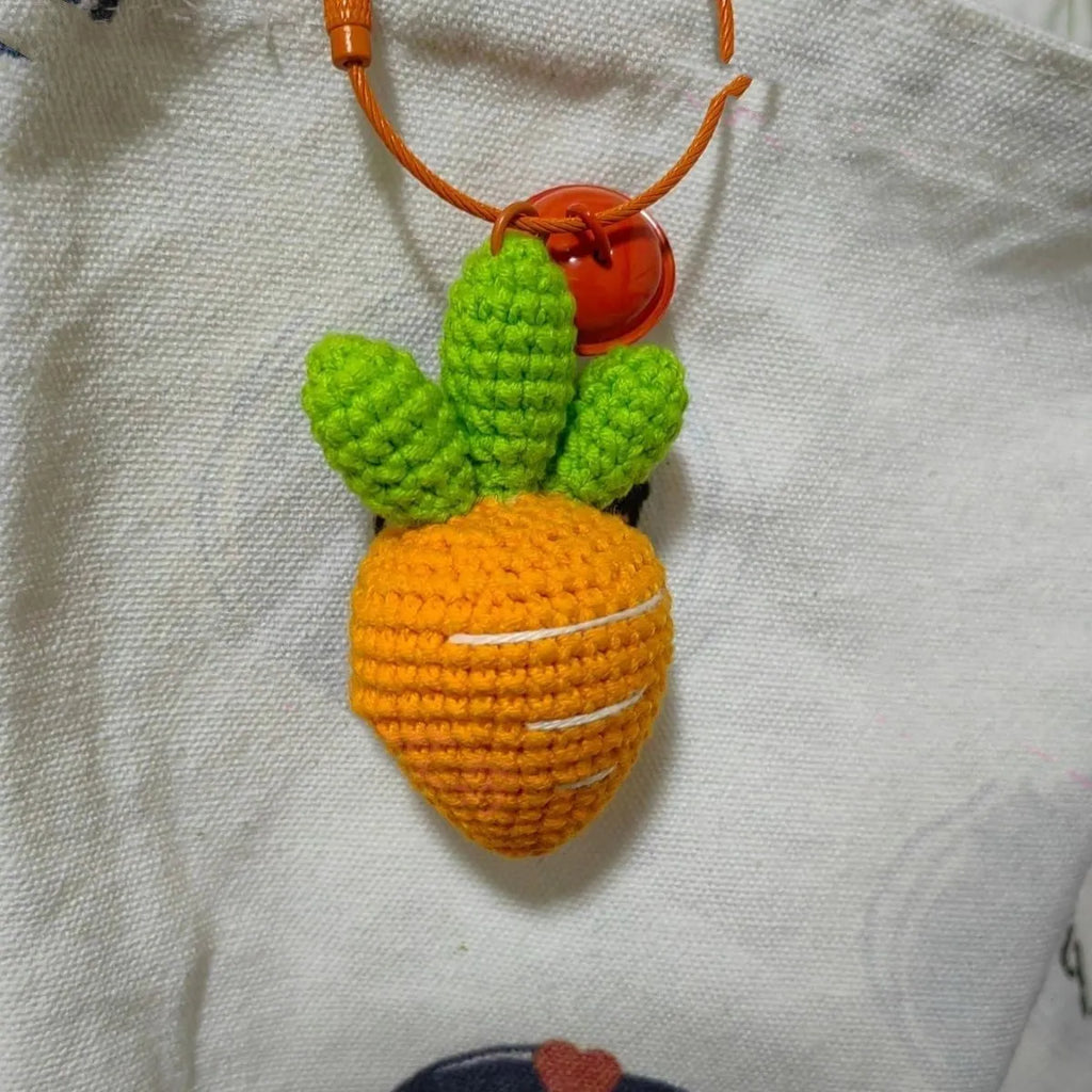 Colourful wool felt cartoon carrot keychain pendant with attachment loop