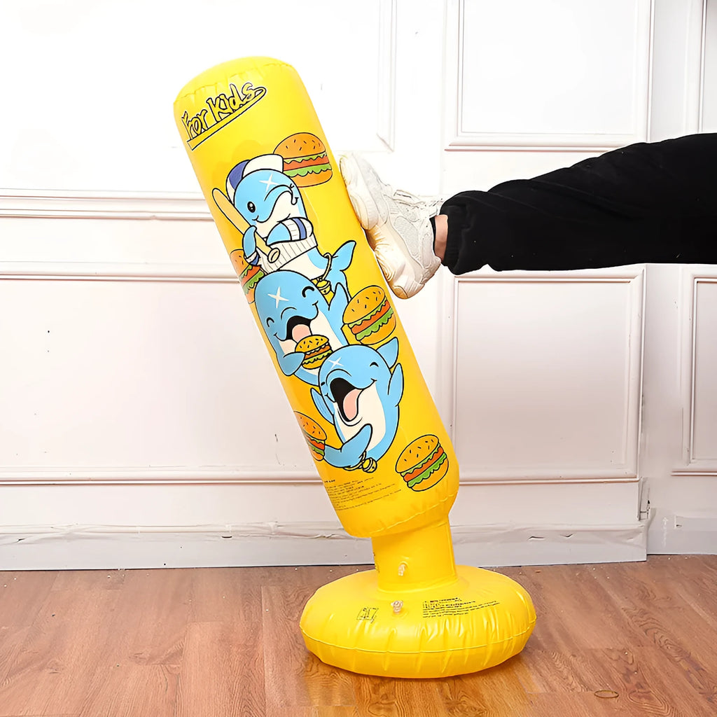 Yellow inflatable boxing column tumbler for fitness training with 120cm height measurement