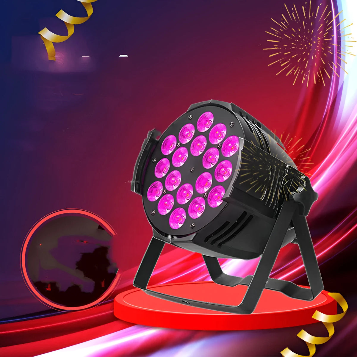 LED18 full-colour par light with 18 LED dyeing lights, six-in-one design, and 110-240V voltage