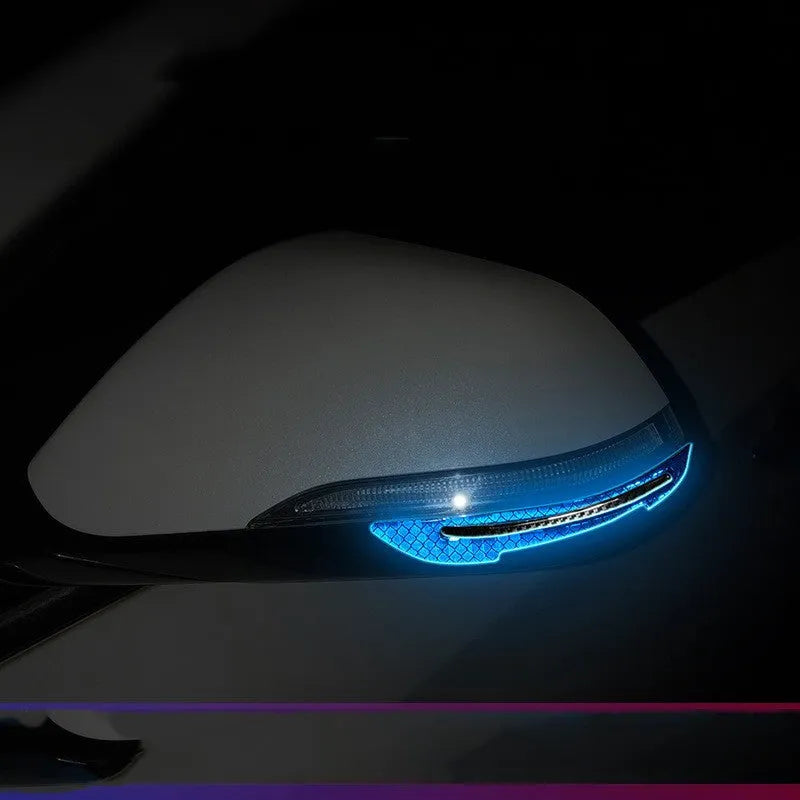 Blue reflective resin bumper protection strips for car wheel arches showing 17mm width and universal fit design