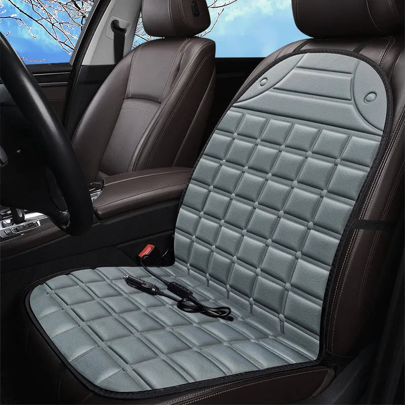 Heated seat cushion in checkered black with fibre material and cotton filling, USB option, for home office or car use