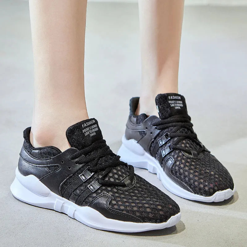 Low-top mesh sneakers with hollow-out design and round toe in various colour options