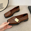 Women's square toe flat shoes with metal buckle in artificial leather