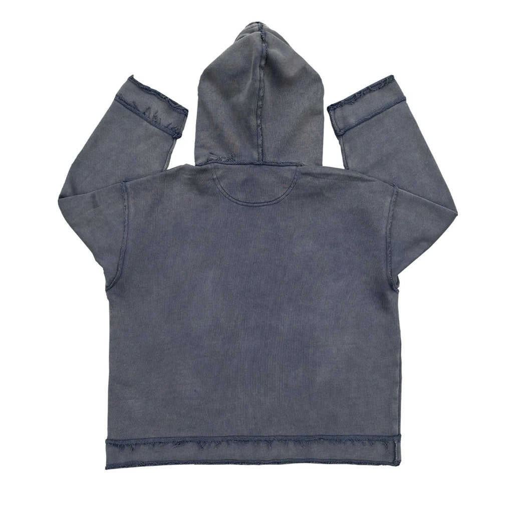 Reverse dark blue hoodie sweater with The Sun Also Rises back design in sizes M L XL
