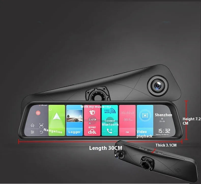 Black 4G car dashboard camera with touch screen, GPS navigation, and wide-angle lens