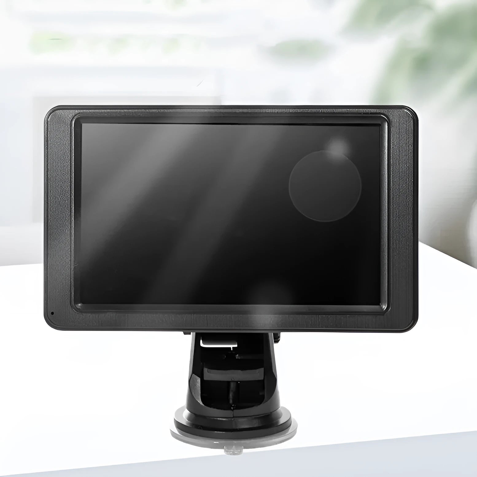 7-inch vehicle MP5 player with mounting bracket on black background