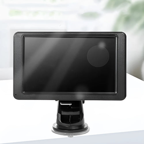7-inch vehicle MP5 player with mounting bracket on black background