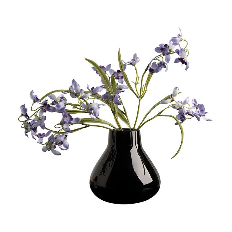 Round belly ceramic vase in black or white with optional artificial flowers arrangement