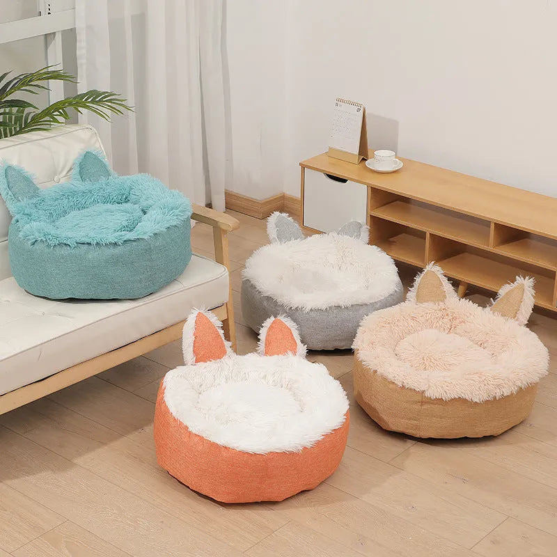 Soft plush faux fur indoor pet bed for cats and dogs, shown in a grey colour.