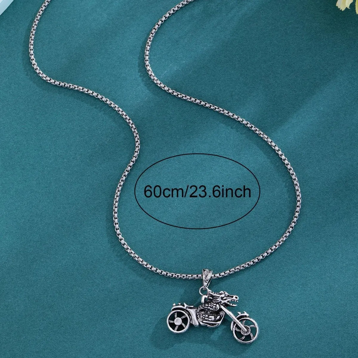 Men's punk necklace with silver alloy motorcycle pendant, biker style jewellery.