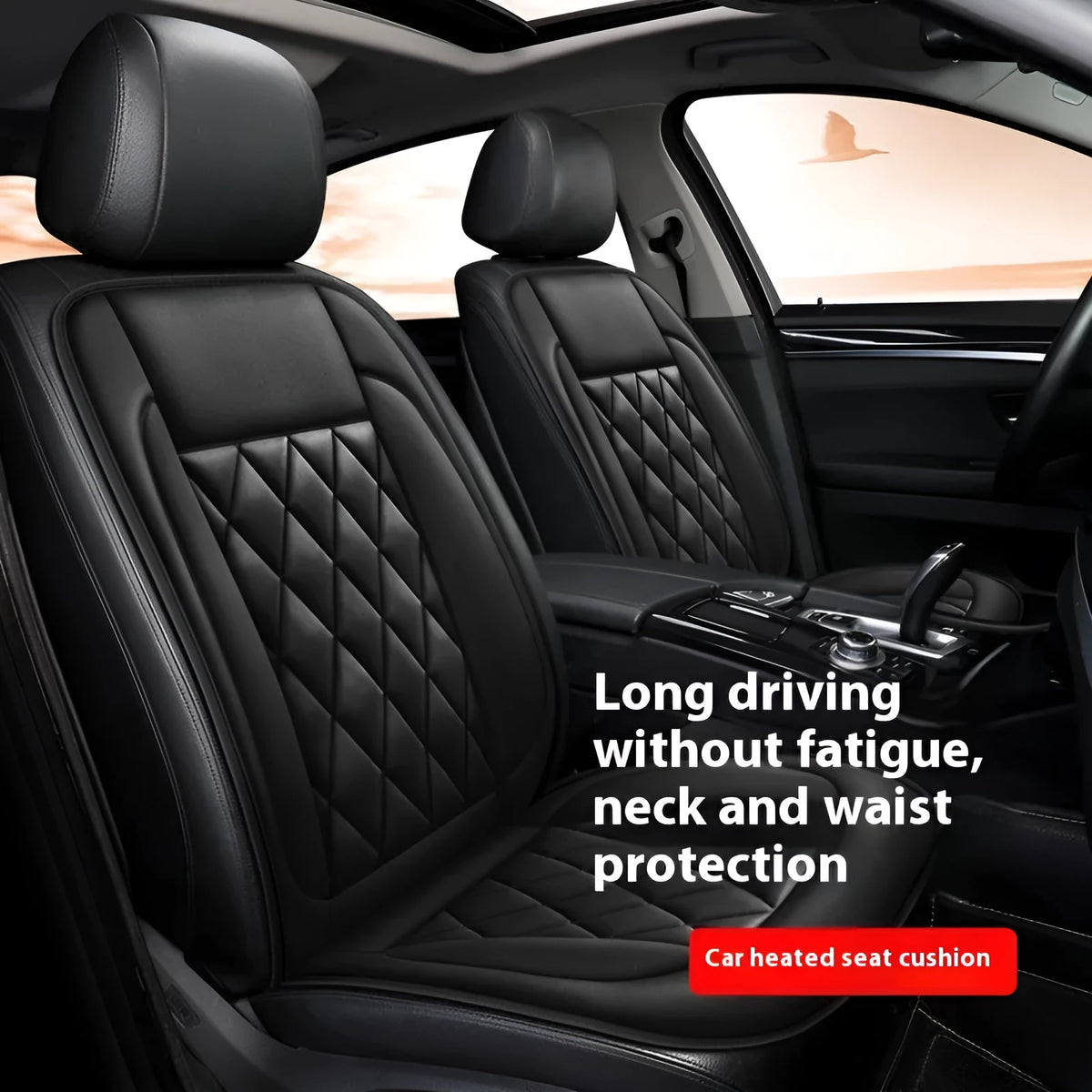 Winter car plush warm cushion in solid black colour with synthetic fibre filling