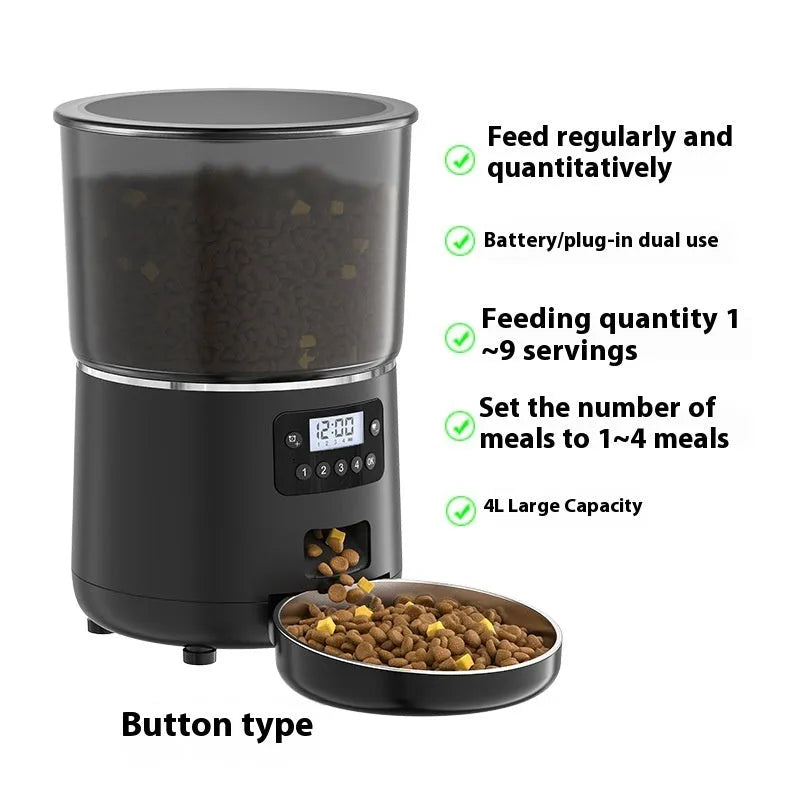 Pet 4L Smart Graffiti APP Automatic Pet Feeder Black Button PFF040 for dogs and cats