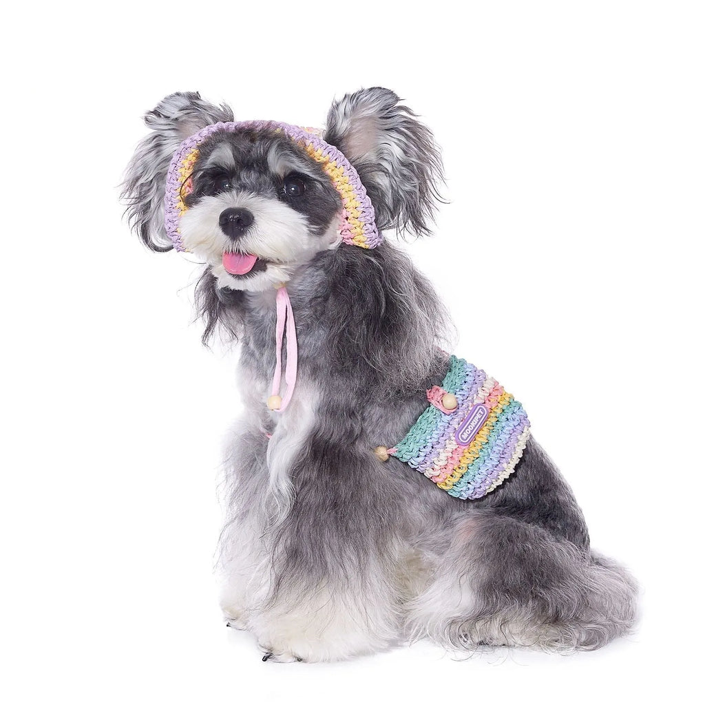 Woven paper sun hat for small dogs with travel bag, casual summer style, S and M sizes
