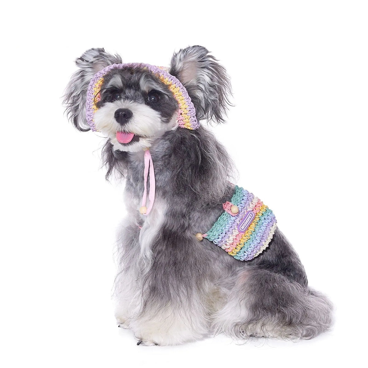 Woven paper sun hat for small dogs with travel bag, casual summer style, S and M sizes