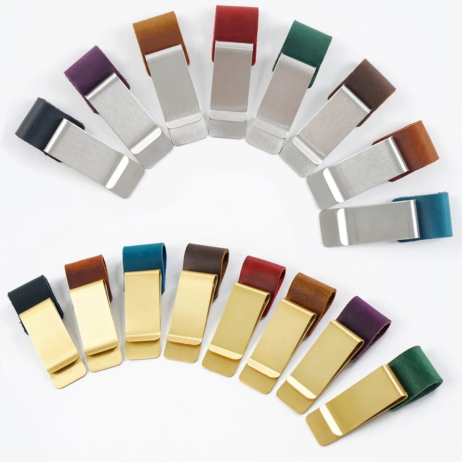 Geometric copper pen holder with metal base in various leather finish colours