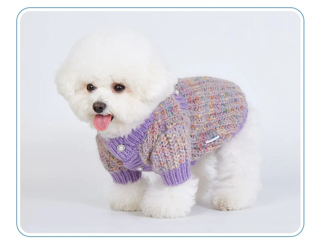 Purple dog cardigan sweater for larger breeds in XL and XXL sizes, casual polyester pet clothing
