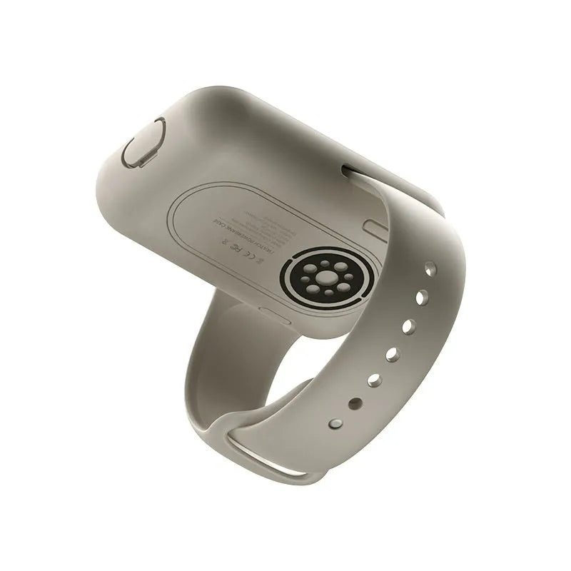 Apple Watch portable charging case with silicone protective case in Brown, Midnight Blue, and Starlight colours