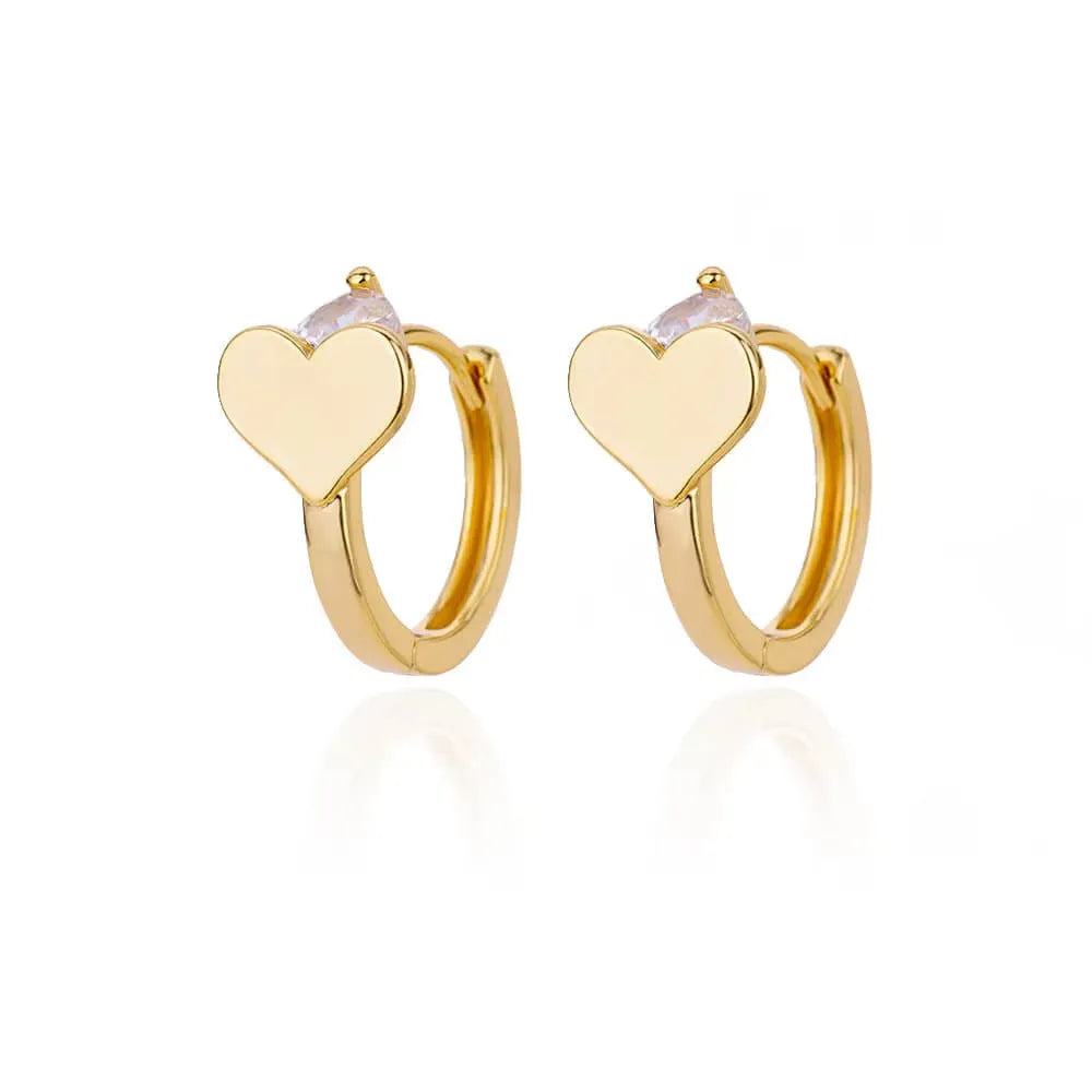 Heart-shaped stainless steel clip earrings with zircon stone in E3127G-5 colour