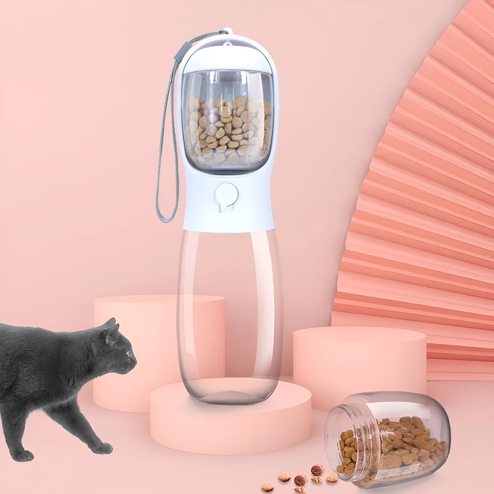 Portable cat and dog outdoor dual-purpose brigade kettle water cup in milk white with detachable 550ml water and 100g grain compartments