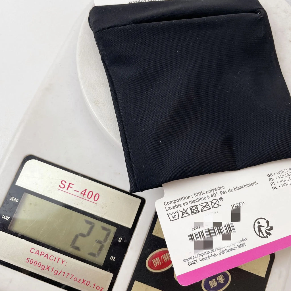 Compact 10 by 10.5cm wrist-worn armband sleeve for carrying a mobile phone.