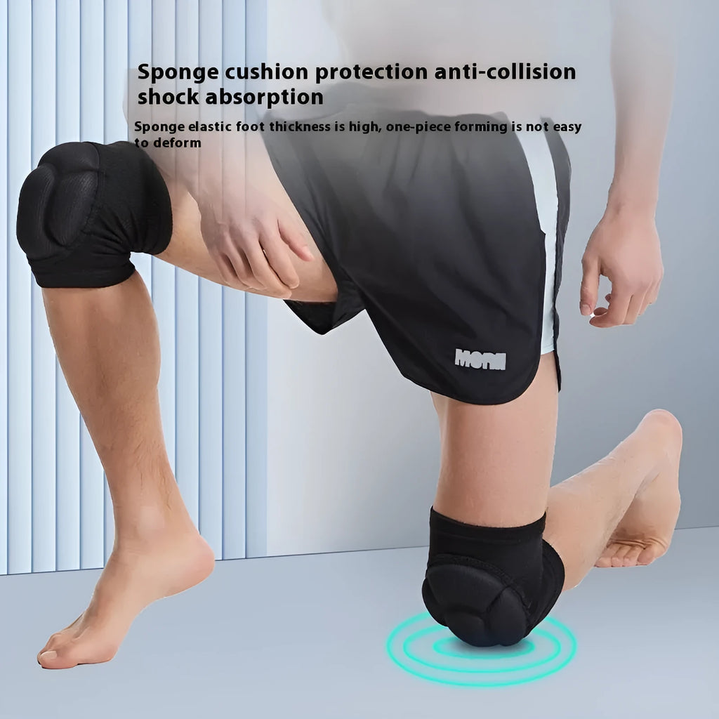 A pair of thick black and blue sponge kneepads for dance and sports knee protection.
