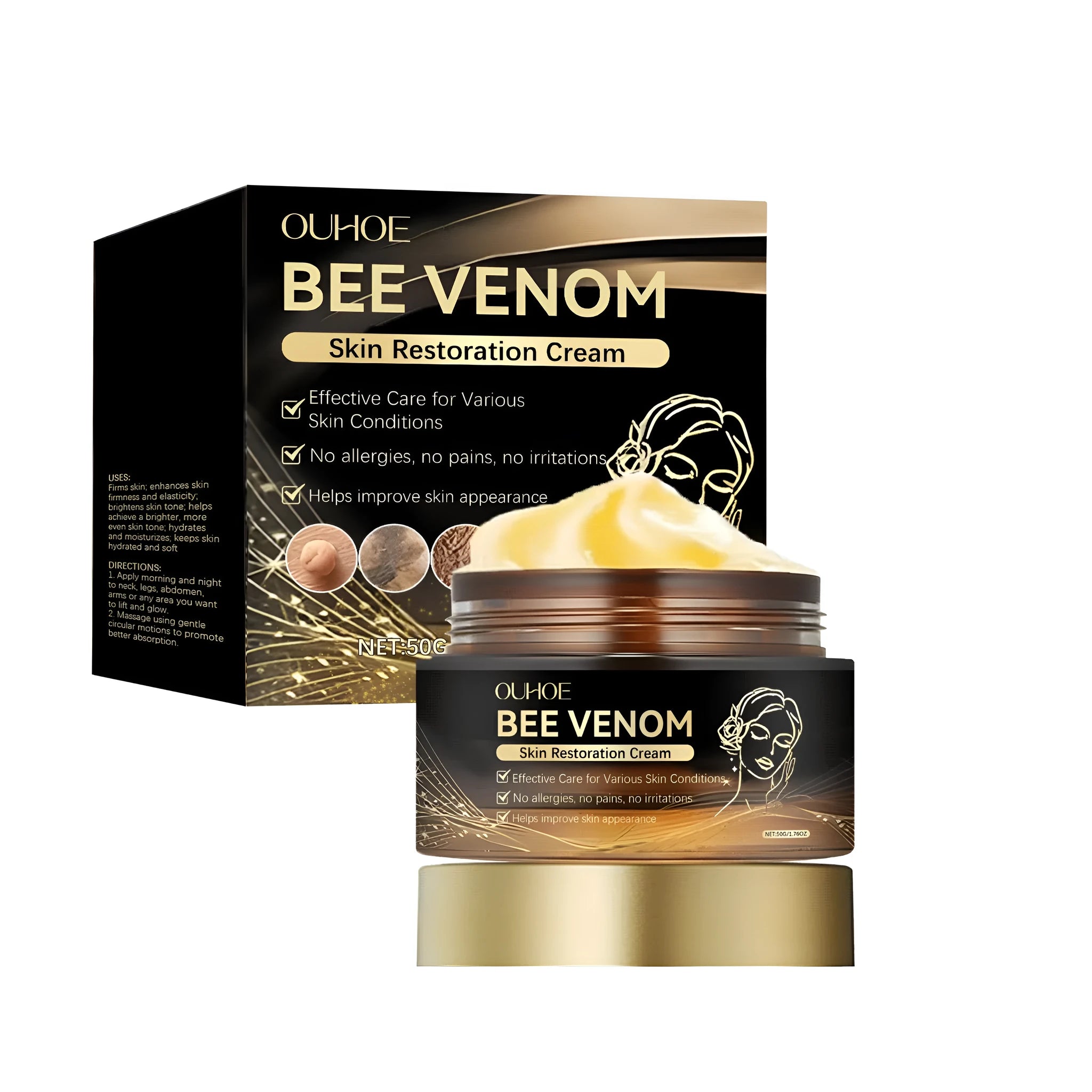50g jar of skin repair cream with bee venom and acetyl hexapeptide-8 formula